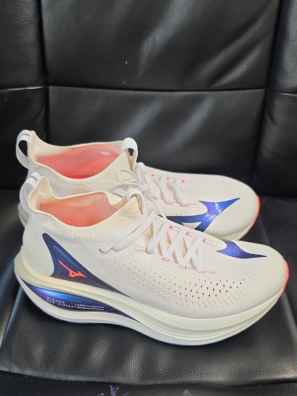 Mizuno Cream Running Shoes with Blue Logos and Pink Interior